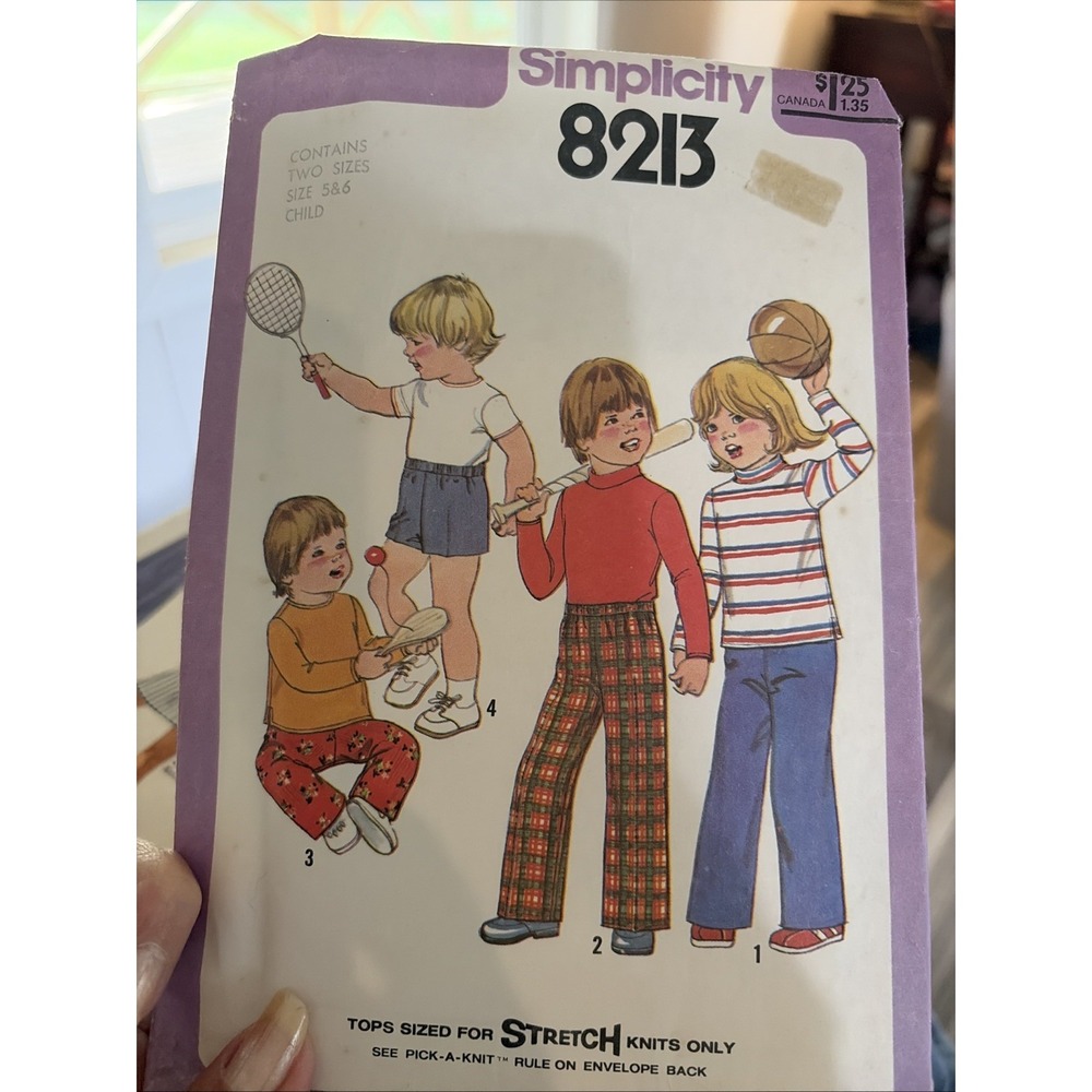 8213 Vintage Simplicity Sewing Pattern Toddler Pullover Tops Pants Shorts 5-6 UC
